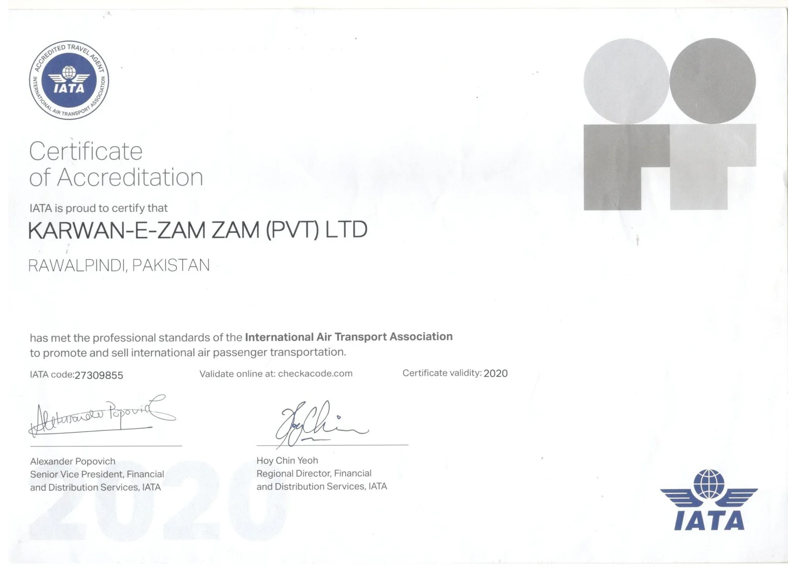 IATA Certificate 2020