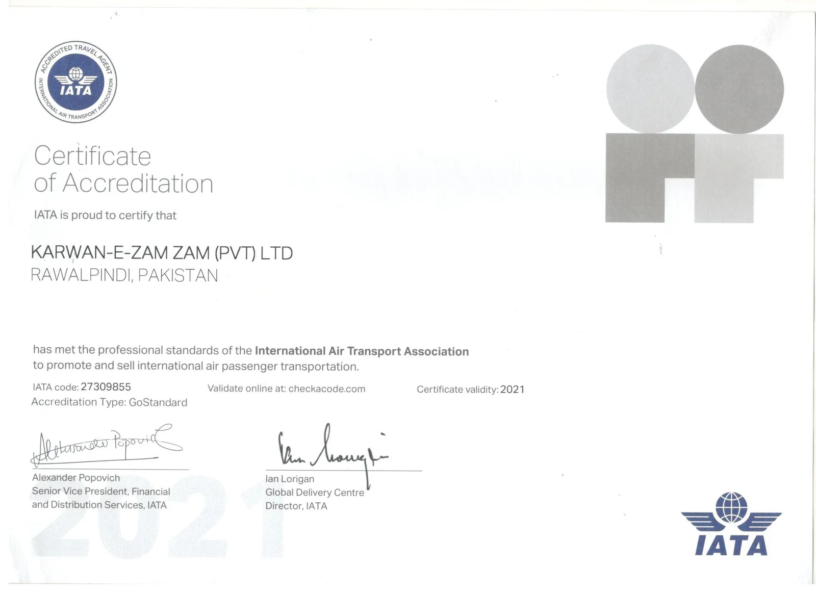 IATA Certificate 2021